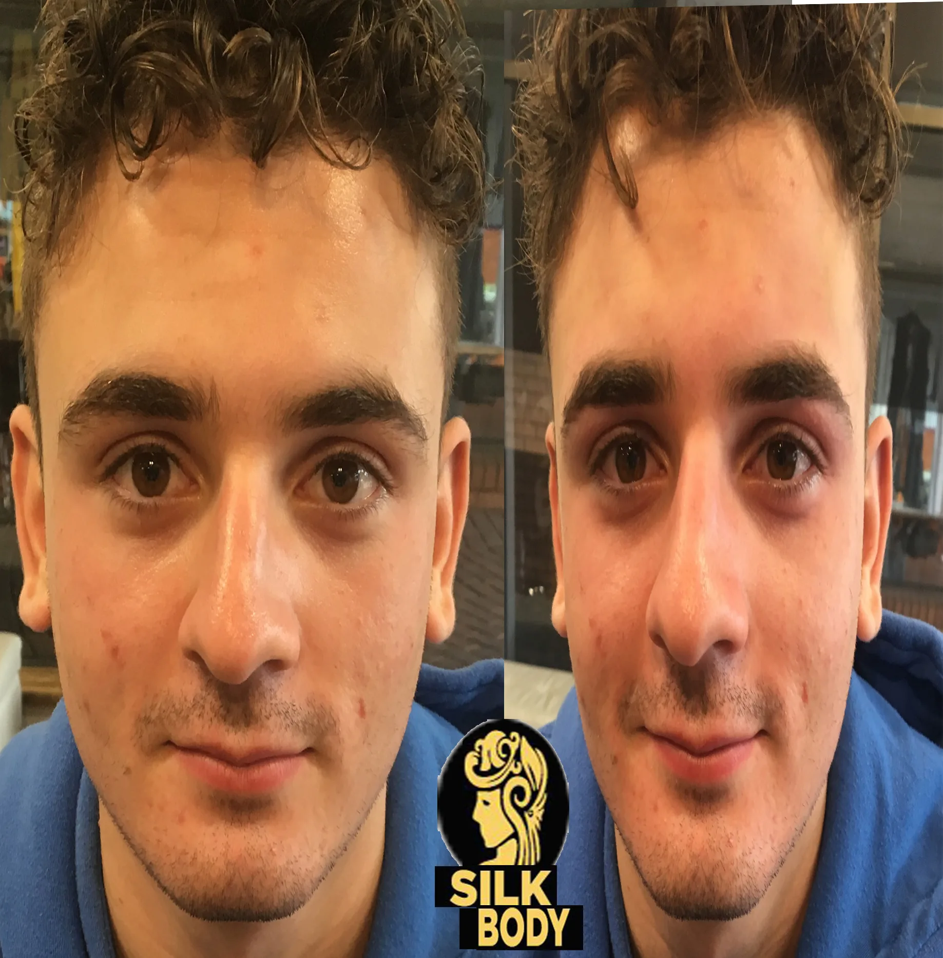 Men's eyebrow and face grooming result with Silk Body badge